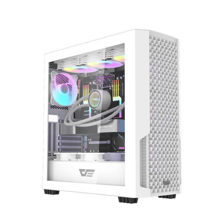 DARK FLASH DF-2100 WHITE MESH TEMPERED GLASS SIDE PANEL WITH 4x120MM ARGB FAN CASING